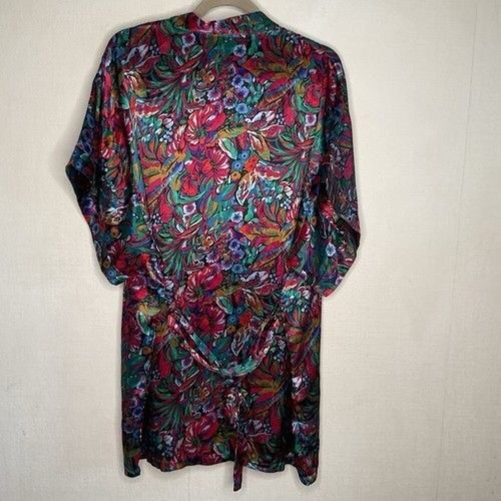 Vintage Green/Red/Blue Floral Liquid Satin Belt Robe W/Belt Women One Size - Picture 4 of 8